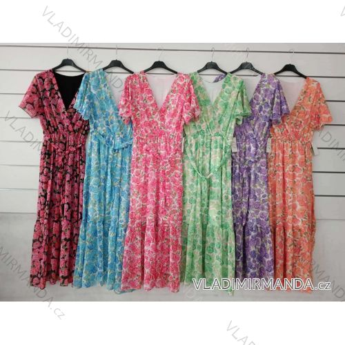 Šaty dlhé elegantné letné šifónové kvetované krátky rukáv dámske (S/M/L ONE SIZE) TALIANSKA MÓDA IMWY221771