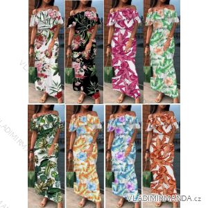 Šaty dlhé carmen šifónové kvetované krátky rukáv dámske (S/M/L ONE SIZE) TALIANSKA MÓDA IMWB221811