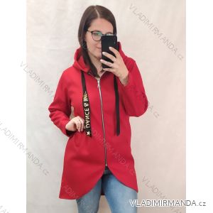 Kabát flaušový dlouhý rukáv na zip s kapucí dámský nadrozměr (2XL/3XL ONE SIZE) ITALSKÁ MÓDA IMD221123
