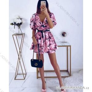 Šaty letné elegantný krátky rukáv kvetované dámske (S/M ONE SIZE) TALIANSKA MÓDA IMWE221953