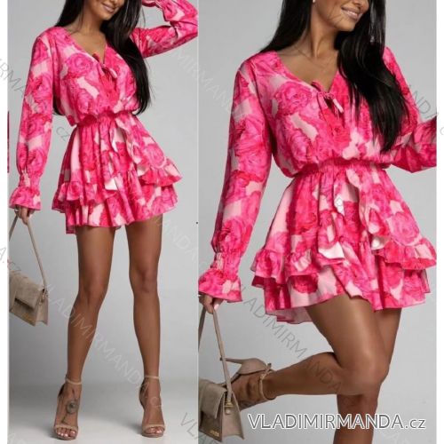 Šaty letné elegantný dlhý rukáv kvetované dámske (S/M ONE SIZE) TALIANSKA MÓDA IMWE221955