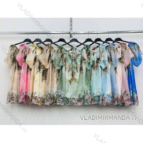 Blúzka šifónová carmen krátky rukáv dámska (S/M/L ONE SIZE) TALIANSKA MÓDA IMWD221970