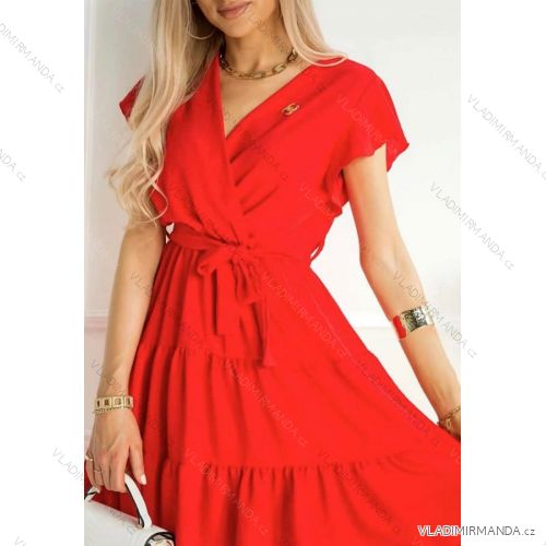 Šaty elegantné letné s opaskom krátky rukáv dámske (S/M/L ONE SIZE) TALIANSKA MÓDA IMD22500
