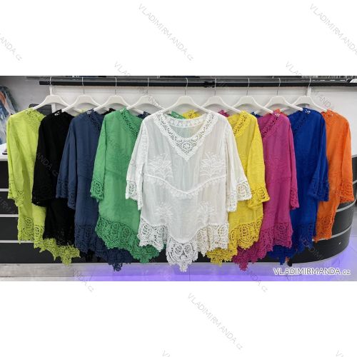 Tunika oversize čipková bavlnená krátky rukáv dámska (S/M/L ONE SIZE) TALIANSKA MÓDA IMWD222004