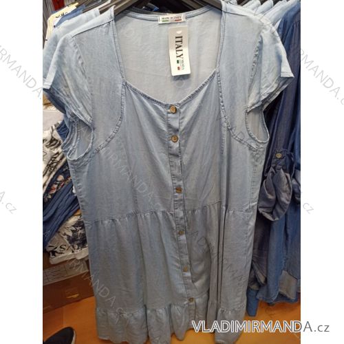 Šaty voľnočasové košeľové riflové krátky rukáv dámske nadrozmer viskoza (XL/2XL/3XL ONE SIZE) TALIANSKA MÓDA IMB22030