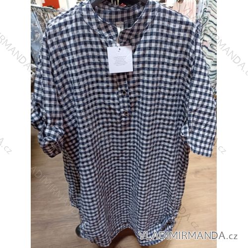 Košeľa/tunika košeľová predĺžená bavlnená krátky rukáv dámska nadrozmer (L/XL/2XL ONE SIZE) TALIANSKA MÓDA IMN22012