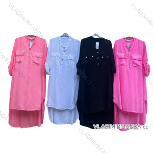 Šaty volnočasové oversize košilové dlouhý rukáv dámské nadrozměr (S/M/L/XL ONE SIZE) ITALSKÁ MÓDA IMD22512