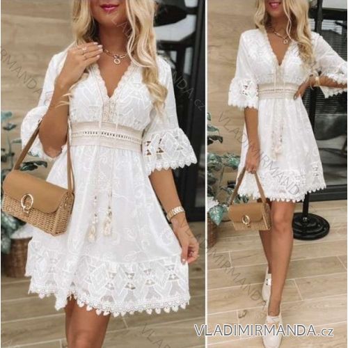 Šaty krajkové bavlnené krátky rukáv dámske (S/M ONE SIZE) TALIANSKA MÓDA IMWA222075