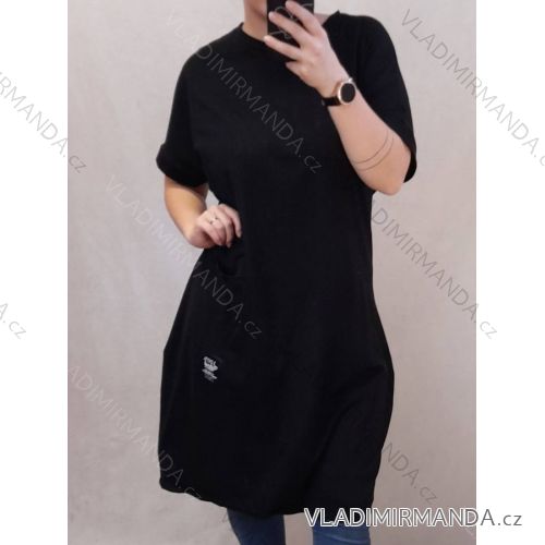 Šaty oversize krátky rukáv dámske nadrozmer (2XL/3XL ONE SIZE) TALIANSKA MÓDA IM42222/DR 2XL/3XL čierna