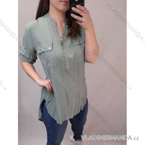 Tunika košilová oversize krátký rukáv dámská (s-l one size) ITALSKÁ MÓDA IM421695 <p>khaki</p> L / XL