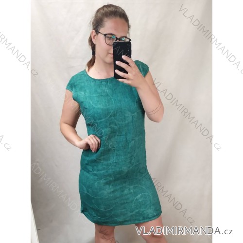Šaty lněné krátký rukáv  dámské (M-3xl) ITALSKá MóDA IM422STELA4 zelená tmavá 5XL