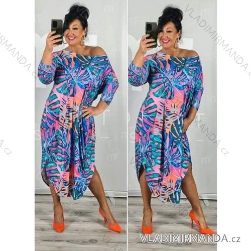 Šaty dlhé dlhý rukáv dámske nadrozmer (XL/2XL/3XL ONE SIZE) POLSKÁ MÓDA PMLT22JAJKOB