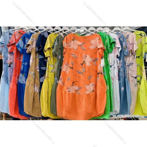 Šaty letné bavlnené krátky rukáv dámske nadrozmer (XL/2XL ONE SIZE) TALIANSKA MÓDA IMWA222157