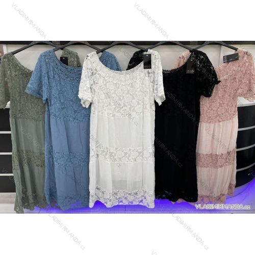 Šaty krajkové krátky rukáv dámske nadrozmer viskoza (XL/2XL ONE SIZE) TALIANSKA MÓDA IMWD222203