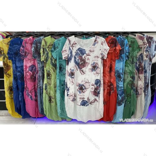 Šaty oválne krátky rukáv dámske nadrozmer viskoza (XL/2XL ONE SIZE) TALIANSKA MÓDA IMWD222204