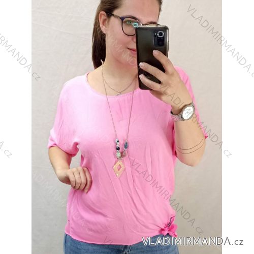 Tunika krátky rukáv s príveskom dámska nadrozmer (2XL/3XL/4XL ONE SIZE) TALIANSKA MÓDA IM422386/DR 2XL/3XL ružová