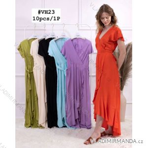 Šaty dlhé letné krátky rukáv dámske (M-2XL) TALIANSKA MÓDA IMWE22WH23