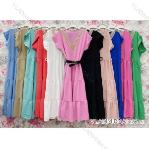 Šaty dlhé letné s opaskom krátky rukáv dámske (S/M ONE SIZE) TALIANSKA MÓDA IMWG222477
