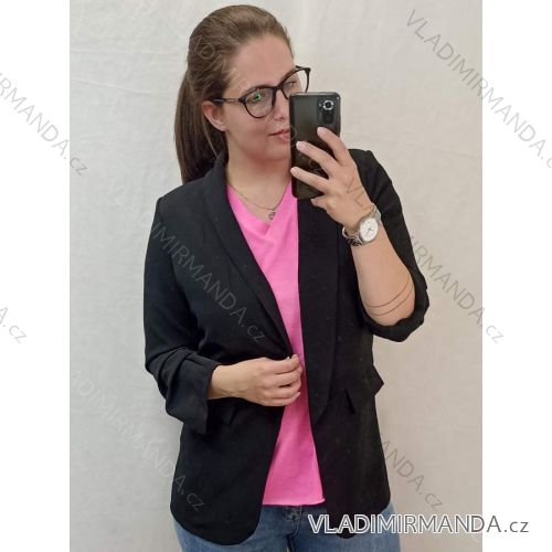 Sako elegantný dlhý rukáv dámske (XL-2XL-3XL-4XL) TALIANSKA MÓDA IMWT22m2-m10204/DR XL čierna