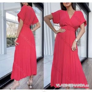 Šaty letné dlhé skladané s opaskom krátky rukáv dámske (S/M ONE SIZE) TALIANSKA MÓDA IMWK222578