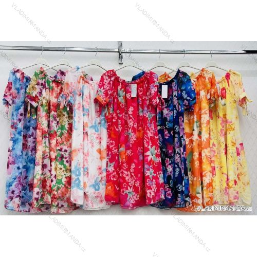 Šaty šifónové krátky rukáv dámske nadrozmer (M/L/XL ONE SIZE) TALIANSKA MÓDA IMWD222591