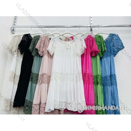 Šaty letné krajkové krátky rukáv dámske nadrozmer (L/XL/2XL ONE SIZE) TALIANSKA MÓDA IMWD222598