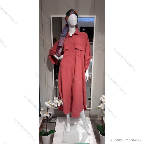 Šaty dlhé košeľové dlhý rukáv dámske nadrozmer (XL/2XL ONE SIZE) POLSKÁ MÓDA PMLT22LOLA