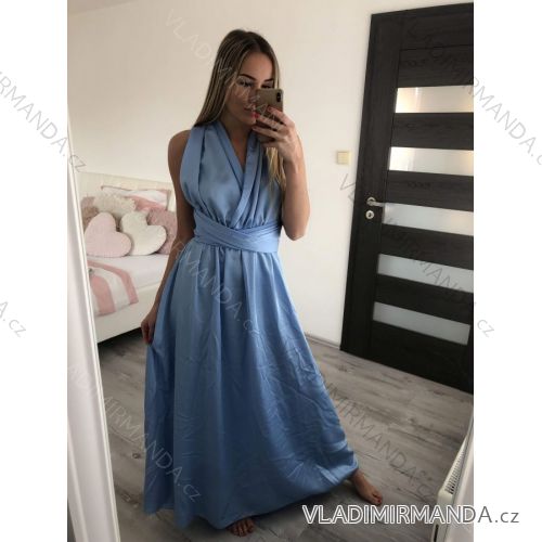 Šaty dlouhé saténové s variabilním zavazováním letní dámské  (S/M/L ONE SIZE) ITALSKÁ MÓDA IMM2250677 fialová S/M/L