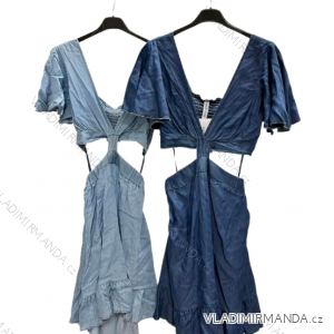 Šaty letné riflové krátky rukáv dámske (S/M ONE SIZE) TALIANSKA MÓDA IMM22811