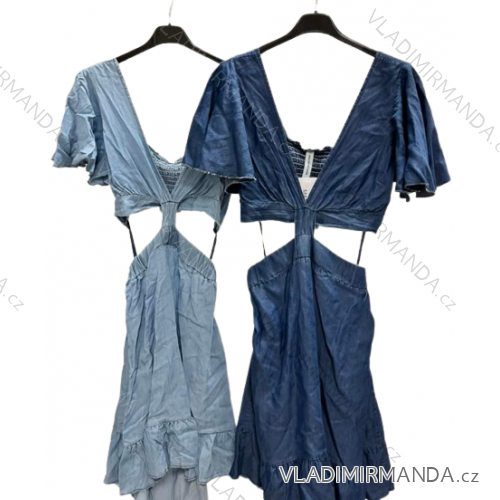 Šaty letné riflové krátky rukáv dámske (S/M ONE SIZE) TALIANSKA MÓDA IMM22811