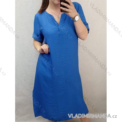 Šaty letné krátky rukáv ľanové dámske nadrozmer (L/XL/2XL ONE SIZE) TALIANSKA MÓDA IMC22444