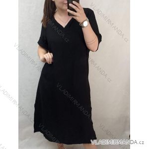 Šaty letné krátky rukáv ľanové dámske nadrozmer (L/XL/2XL ONE SIZE) TALIANSKA MÓDA IMC22444/DR