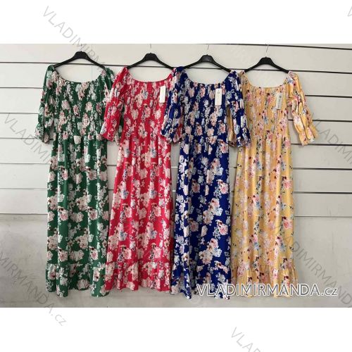 Šaty dlhé letné žabičkované krátky rukáv dámske (S/M ONE SIZE) TALIANSKA MÓDA IMWOP22OP0353