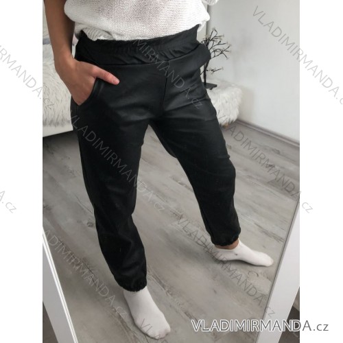 Nohavice koženkové dlhé dámske (S/M ONE SIZE) TALIANSKA MÓDA IMWG221026 čierna S/M