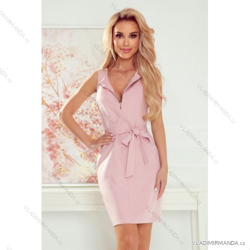 380-2 Šaty so zlatým zipsom a zaväzovaním - špinavo ružové