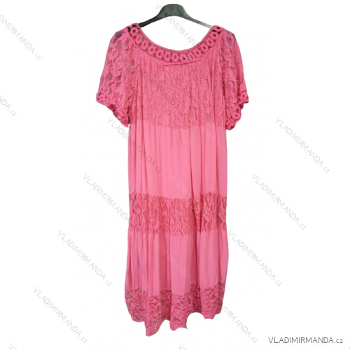 Šaty letné krajkové krátky rukáv dámske nadrozmer (L/XL ONE SIZE) TALIANSKA MÓDA IMWD22064/DR ružová tmavá L / XL