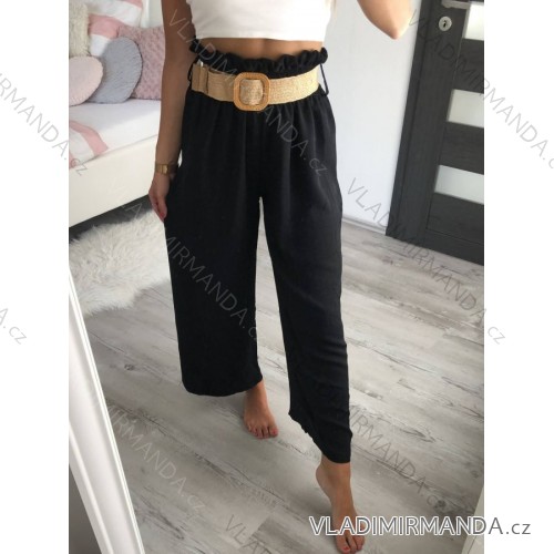 Nohavice dlhé letné s opaskom dámske (S/M ONE SIZE) TALIANSKA MÓDA IMWY22089/DR čierna M / L