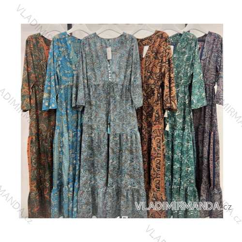 Šaty dlhé letné 3/4 rukáv dámske (S/M ONE SIZE) INDICKÁ MÓDA IMPEM22F2006