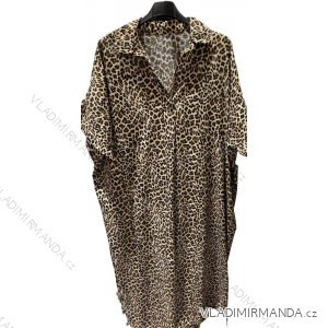 Šaty maxi košeľovej letnej oversize krátky rukáv dámske leopard (S/M ONE SIZE) TALIANSKA MÓDA IMM22920