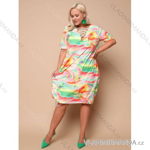 Šaty krátky rukáv dámske nadrozmer (XL/2XL/3XL ONE SIZE) POLSKÁ MÓDA PMLT22LOLITA