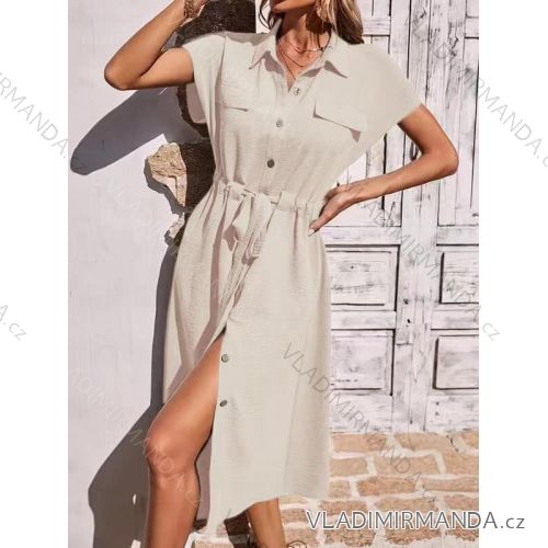 Šaty košeľové krátky rukáv dámske (S/M/L/XL ONE SIZE) TALIANSKA MÓDA IMD225244