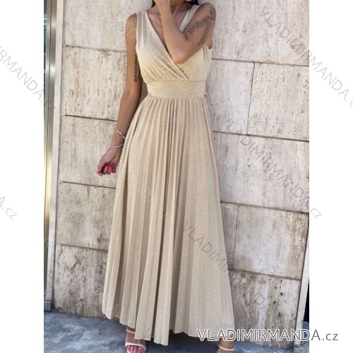 Šaty letné dlhé elegantné skladané bez rukávov dámske (S/M ONE SIZE) TALIANSKA MÓDA IMPBB221659yx