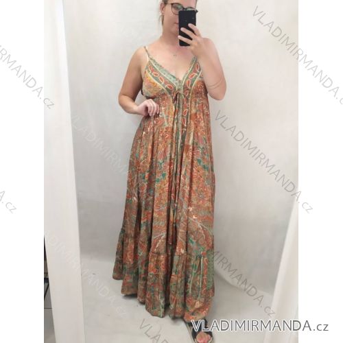 Šaty dlhé letné na ramienka dámske (L/XL ONE SIZE) INDICKÁ MÓDA IMPEM22G-37B