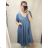 Šaty maxi letné dlhé krátky rukáv dámske (3XL / 4XL ONE SIZE) TALIANSKÁ MÓDA IMS21024 / DR stř. modrá