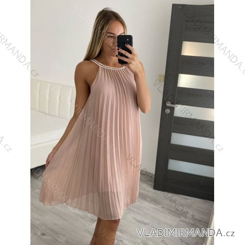 Šaty elegantné bez rukávov dámske (S/M ONE SIZE) TALIANSKA MÓDA IMD22307zv. ružová