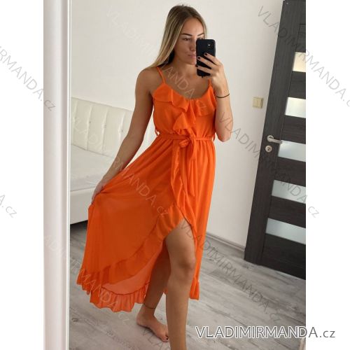 Šaty šifónové dlhé letné na ramienka dámske (S/M ONE SIZE) TALIANSKA MÓDA IMM22FS52532/DR S/M oranžová