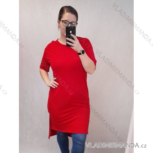 Šaty bavlnené voľnočasové krátky rukáv dámske nadrozmer (XL/2XL ONE SIZE) TALIANSKA MODA IM422103 červená