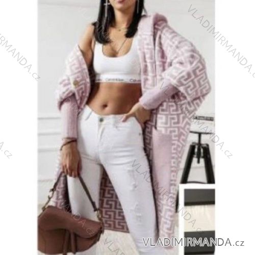 Cardigan pletený s kapucňou dlhý rukáv dámsky (S/M/L ONE SIZE) TALIANSKA MÓDA IMWB22208