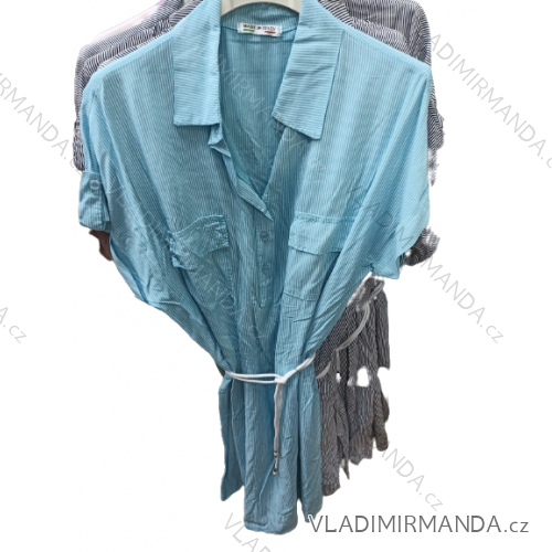 Šaty košeľové s opaskom krátky rukáv dámske (S/M ONE SIZE) TALIANSKA MóDA IM422890