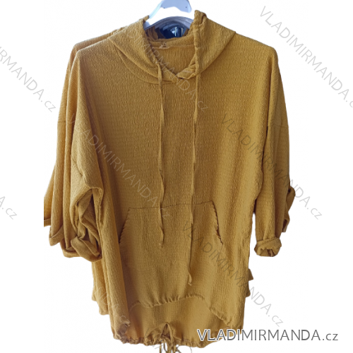 Šaty/tunika predĺžená s kapucňou 3/4 dlhý rukáv dámska nadrozmer (L/XL/2XL ONE SIZE) TALIANSKA MÓDA IMH22878